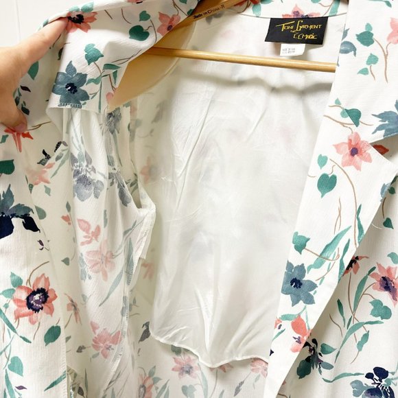 TONI GARMENT Vintage Spring Floral Long Line One Button Blazer White Pin… - Picture 14 of 16